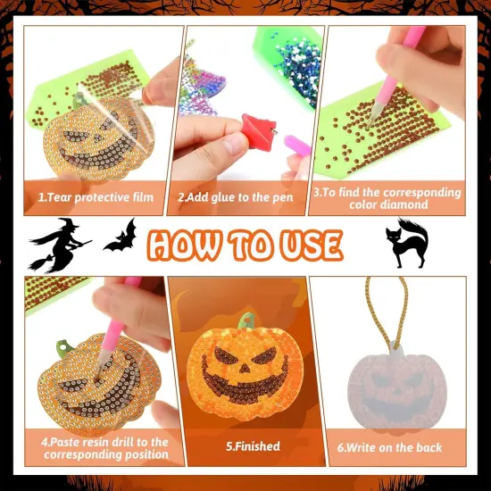 20 Pcs Halloween Diamond Painting Tags Hanging Ornaments {5}