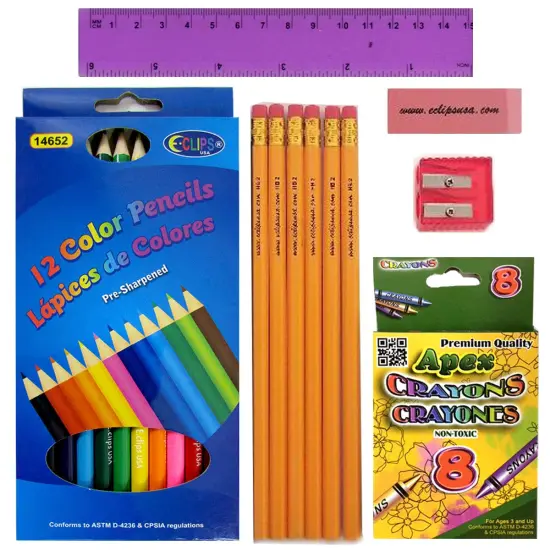School Supply Set &ndash; Pencils, Crayons, Ruler &ndash; 48 Sets {1}
