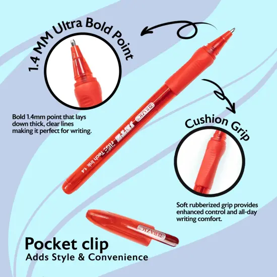 BAZIC Jetz 1.4 mm Tip Asst. Color FUSE Tech Ink Pen w/ Cushion Grip (8/Pack) {10}