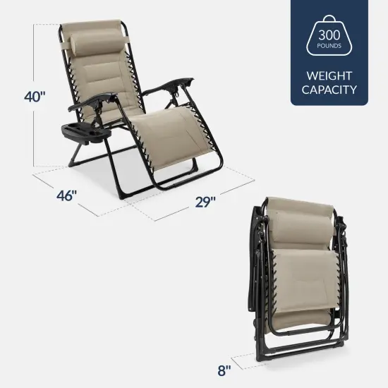 Best Choice Products Oversized Padded Zero Gravity Chair, Folding Outdoor Patio Recliner w/ Side Tray Dune {2}