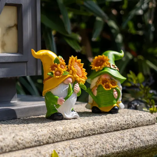 2PCS Sunflower Gnomes Decor,Dynamic Green Wonderland Journey Spring Gnome Swedish Tomte Elf Dwarf Figurines Summer Gnome Indoor Home Decor Gnomes Gifts for Women {3}