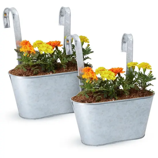 2 Pack Large Galvanized Metal Hanging Bucket Planter Flower Pots for Railing, Fence, Balcony, Wall Decor, and Garden, Indoors and Outdoors (5 x 4.5 x 10 Inches) {1}