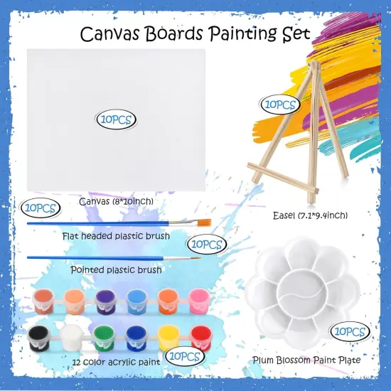 10 Set Acrylic Paint Canvas Set &ndash; 8x10 Inch Mini Canvas Painting Kit with 10 Wood Easels {2}