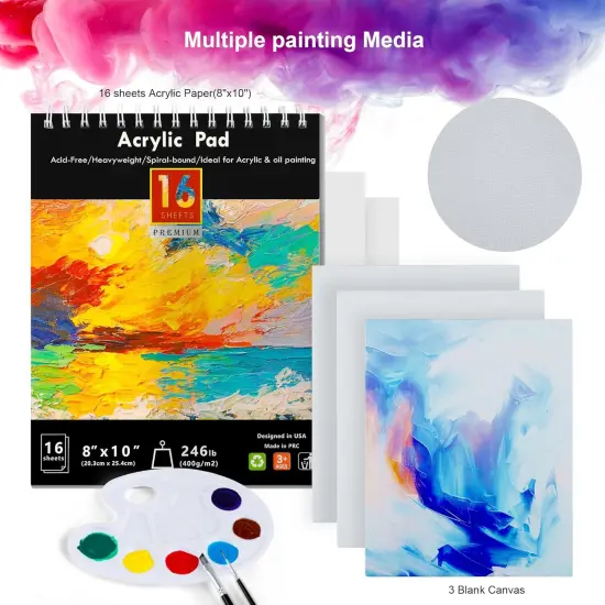 Acrylic Paint Set 56 pcs,Painting Supplies with 24 Acrylic Paint,16 Sheets Acrylic Pad {5}