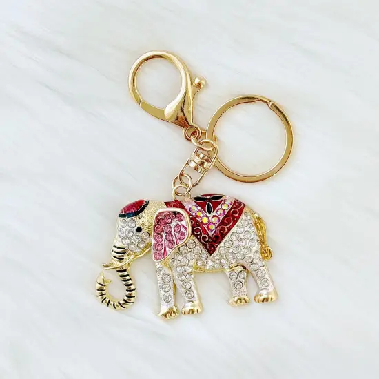 Wrapables Crystal Bling Keychain, Keyring Purse Handbag Pendant Charm, Red Opulent Elephant {3}