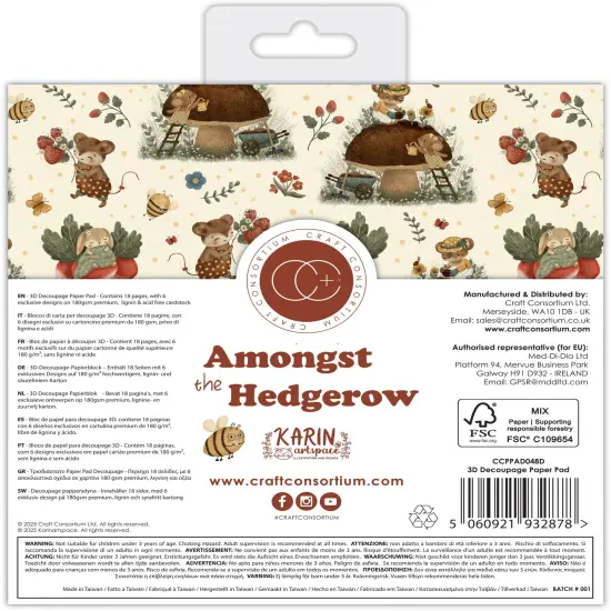 Craft Consortium 3D Decoupage 8"X8" Pad 18/Pkg-Amongst The Hedgerow {3}