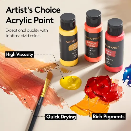 Acrylic Paint Set, 24 Colors (2 oz/Bottle) with 12 Art Brushes, Art Supplies {3}