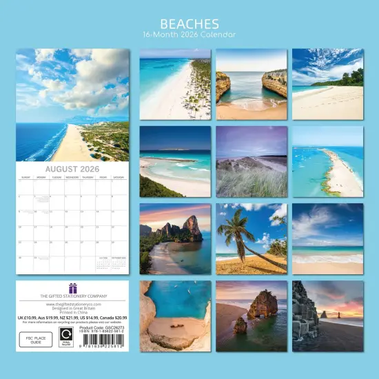 The Gifted Stationary 2026 Square Wall Calendar, Beaches, 16-Month Natural World Theme Hanging Calendar with 180 Reminder Stickers, Month Planner for Home or Creative Spaces, 12x12 In Multicolor {4}