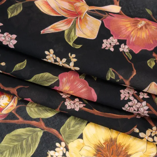 1 Yard Eves Euphoria Cotton Voile Fabric Pink Fuchsia Purple Black Floral 59 inch Width {4}