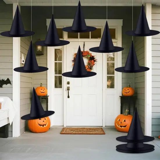 12Pcs Halloween Large Witch Hats with 98 Ft Hanging Rope {1}