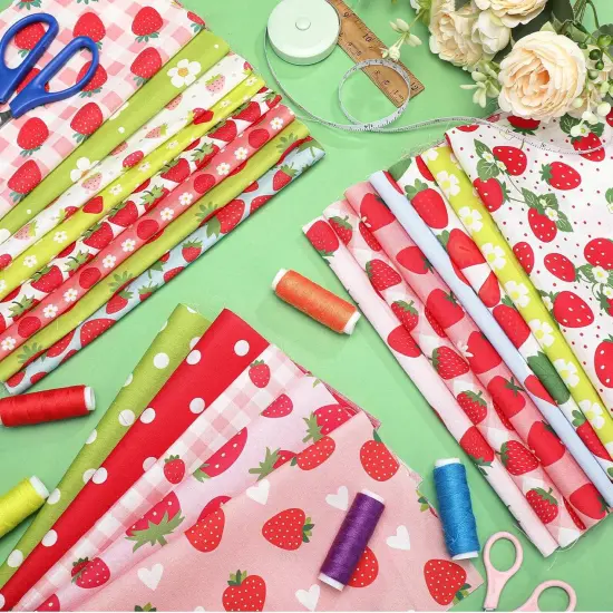 20 Pcs 10''x10'' Quilting Fabric Square Summer Strawberry Quiltted Fabric {5}