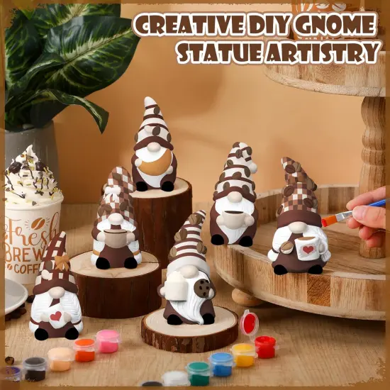 6 Sets Ready to Paint Your Own Coffee Gnome Statue, 4" Mini Paintable Ceramics Blank Coffee Gnome Figurine {4}