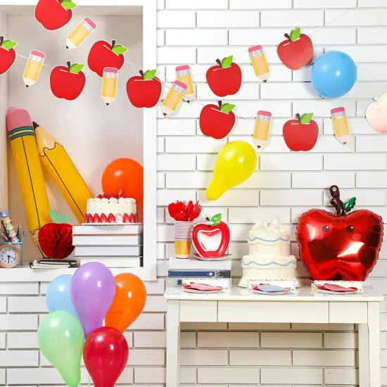 Pencil and Apple Shape Balloon Garland Arch Dinnerware Banner Honeycombs Bulk for First Day Welcome Back to School Party Classroom Decor {2}