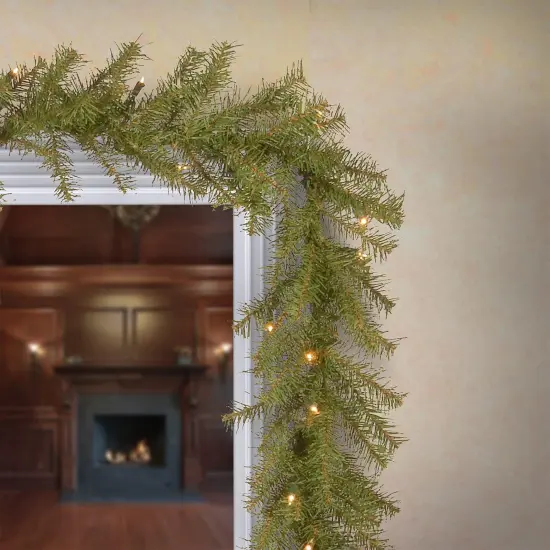 9 Feet -Pre-Lit Artificial Christmas Garland, Green, Norwood Fir, White Lights {3}