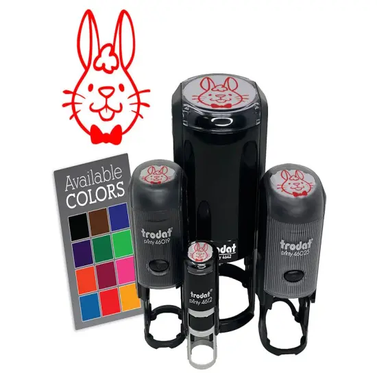 Adorable Cartoon Easter Bunny Head Rabbit Bow Tie Self-Inking Rubber Stamp Purple {7}