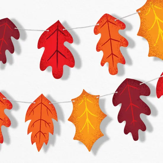 Big Dot of Happiness Fall Leaves Garland Banner, Thanksgiving Decor, Harvest Party Decorations Backdrop, 30 Feet of Cord, 15 Paper Autumn Leaf Shapes {1}