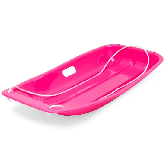 Best Choice Products 35in Kids Outdoor Plastic Sport Toboggan Winter Snow Sled Board w/ Pull Rope, 2 Handles Pink {2}