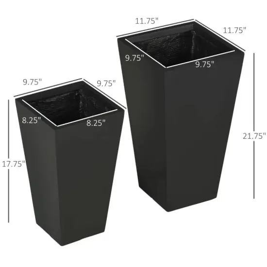 Magnesium Oxide Stackable Outdoor Planter Set of 2 with Drainage Holes Black {3}