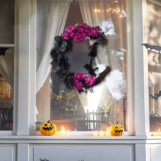 Halloween Wreath Black Moon Wreath with Black Cat {6}