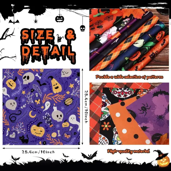 60 Pcs 10 x 10 Inch Halloween Fabric Polyester Fabric Bundle - Ghost {2}