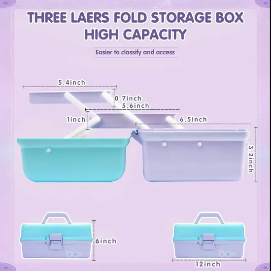 12in Three-Layer Multipurpose Storage Box Organizer - Purple Blue {6}