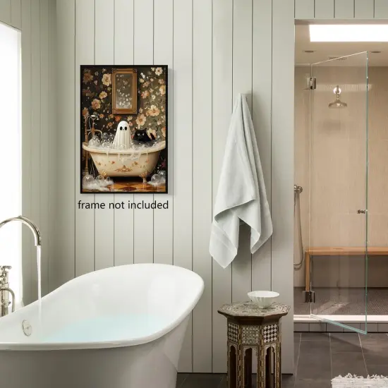 Cute Halloween Bathroom Canvas Wall Art - 12x16 Inch (Unframed) {2}