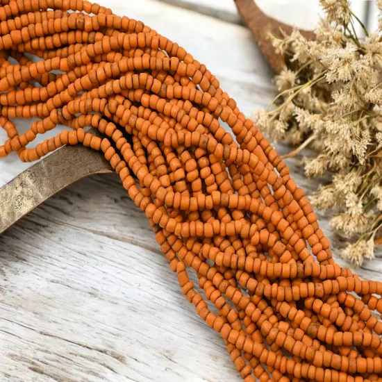 4mm Matte Orange Java Glass Pony Seed Beads (48" Strand) {3}