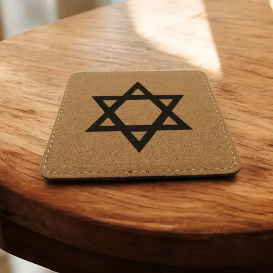 Coaster - Star of David - SET OF 2 - Leather or Stitched Cork Dark Brown/Black {6}