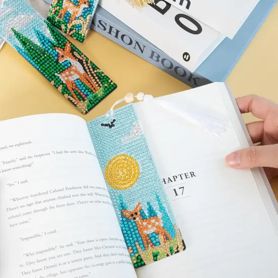 6 PCS 5D Puzzle Diamond Painting Bookmarks Deer in Forest Acrylic Diamond Art {2}