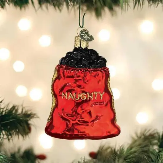 Old World Christmas 3.25 In Bag Of Coal Christmas Tree Ornament , Naughty Red {3}