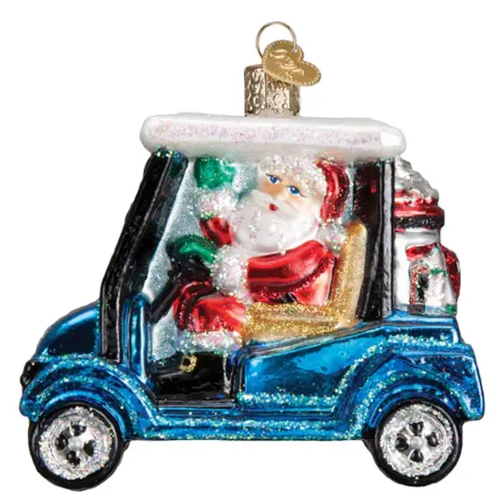 Old World Christmas 4.0 Inch Golf Cart Santa Christmas Tree Ornament , Ornament Tee Blue {1}