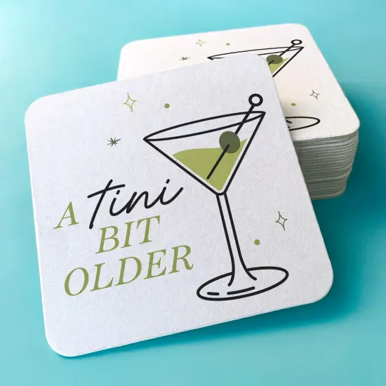 Big Dot of Happiness 25 Ct A Tini Bit Older Drink Coasters, 4-Inch Disposable Square Paper Coasters for Martini Birthday Party {4}