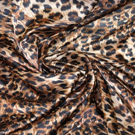 1 Yard Cheetah Print Satin Fabric Brown Small Pattern Lightweight Shiny Polyester 59/60 Inch Width {3}