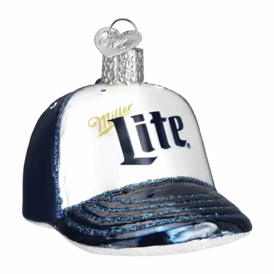 Old World Christmas 2.5 Inch Miller Lite Baseball Cap Tree Ornament , Ornament Beer Blue {1}