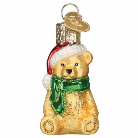Old World Christmas 2.0 Inch Mini Teddy Bear Tree Ornament , Gumdrops Collection Santa Hat Gold {1}