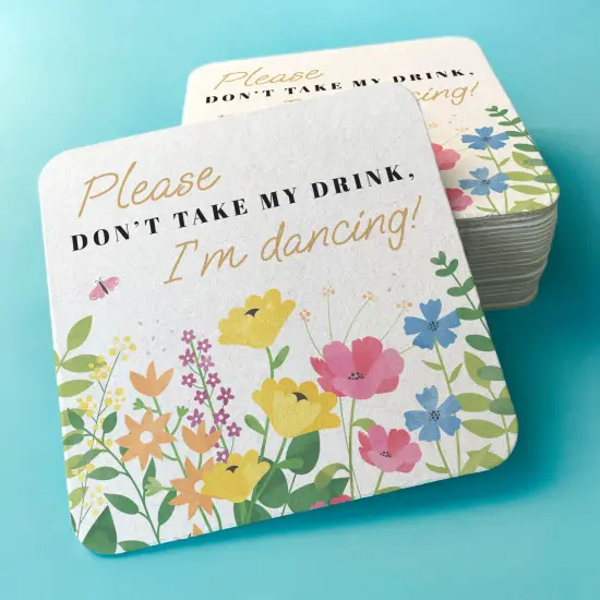 Big Dot of Happiness 25 Ct Wildflowers Please Don't Take My Drink I'm Dancing Coasters, 4-Inch Disposable Square Paper Coasters for Boho Floral Wedding {4}