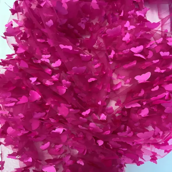 1 Yard Fuchsia 3D Butterfly Stretch Mesh Fabric with Satin Appliqu&eacute; for Costumes and Dresses 54 Inch Wide {5}