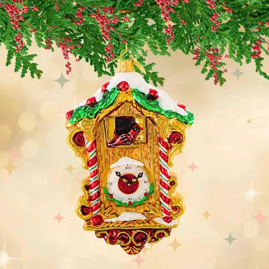 Huras Family 5.5 Inch Grandma's Great Cuckoo Clock Christmas Tree Ornament , Christmas Decor Cardinal Time Peppermint Brown {4}