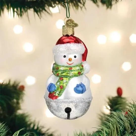 Old World Christmas 3.5 Inch Jingle Bell Snowman Christmas Tree Ornament , Ornament Mittens Scarf White {3}