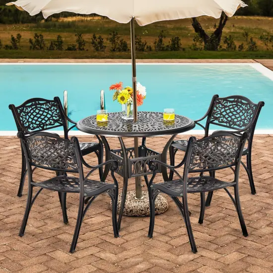 Costway 36'' Patio Round Dining Bistro Table Cast W/2'' Umbrella Hole {4}
