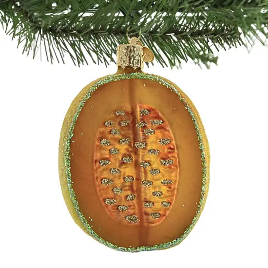 Old World Christmas 3.5 Inch Cantaloupe Christmas Tree Ornament , Ornament Melon Fruit Yellow {3}