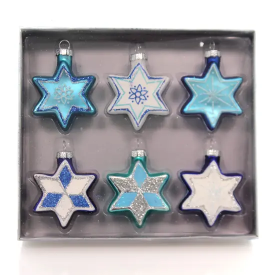 Noble Gems 2.0 Inch Jewish Star S With Glitter Tree Ornament , Hanukkah St/6 Blue {1}