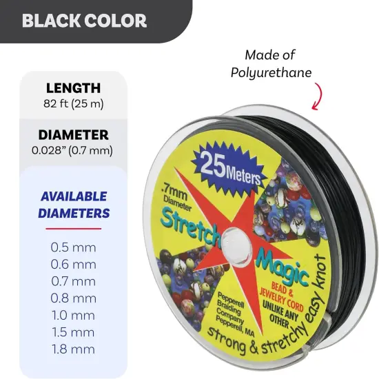 Stretch MagicStretch Magic Bead & Jewelry Cord - Strong & Stretchy, Easy to Knot - Black Color - 0.7mm diameter - 25-meter (82 ft) spool - Elastic String for making beaded {3}