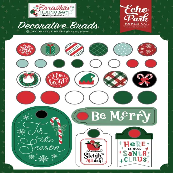 Echo Park Decorative Brads-Christmas Express {1}