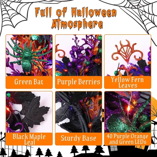 40 LED Light Up Halloween Wreath - 16'' {2}