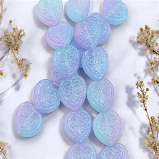 *6* 17mm Crystal Blueberry Luster Floral Heart Beads {4}