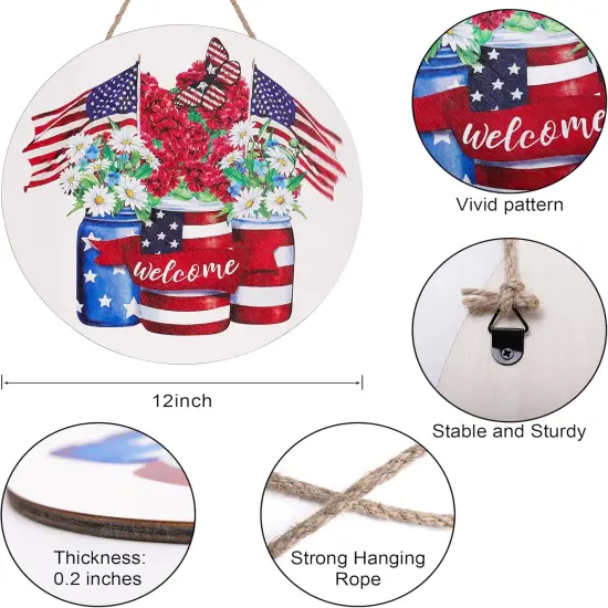 4th of July Welcome Front Door Sign Patriotic Door {3}