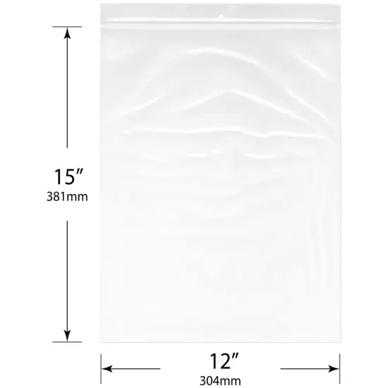 Plymor 12" x 15", 4 Mil with Hang-Hole Heavy Duty Zipper Reclosable Plastic Bags {3}