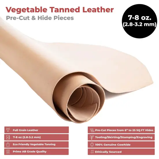 ELW Tooling Leather Vegetable Tanned Full Grain Leather 7-8 oz.(3.2 mm) Pre-Cut Square Cowhide Full Grain Leathercraft for Holsters Knife Sheaths Coasters Molding Emboss Stamp Cases {2}