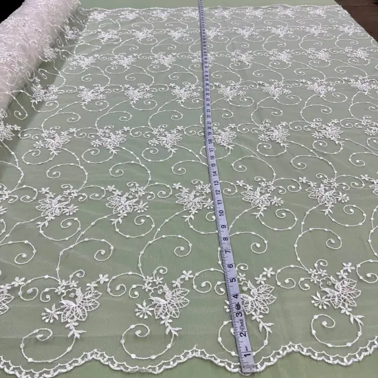 1 Yard Beaded Lace Fabric Embroidered Pearl Sequin Tulle Mesh Dress 52" Width Brown {5}